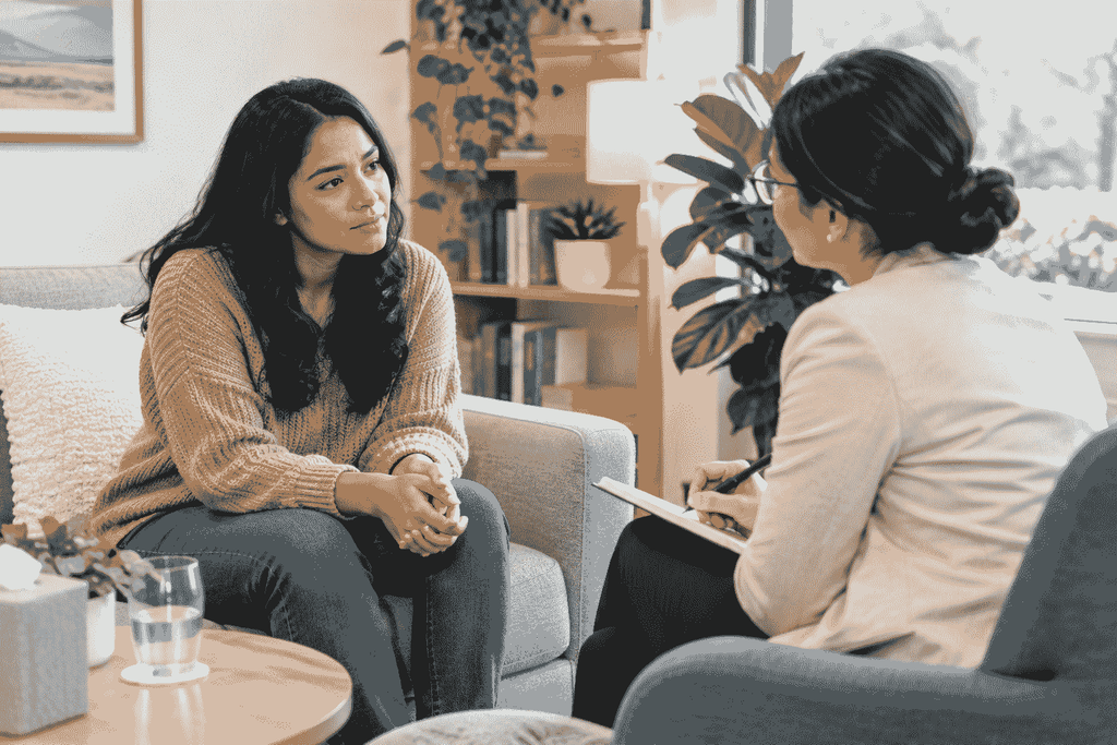 Woman receiving professional mental health support